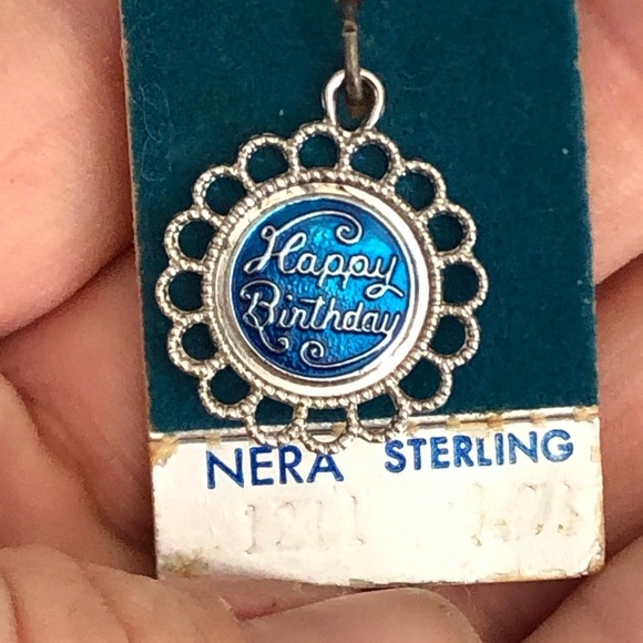 Vtg NOS Sterling Silver Happy Birthday Pendant - Picture 7 of 7